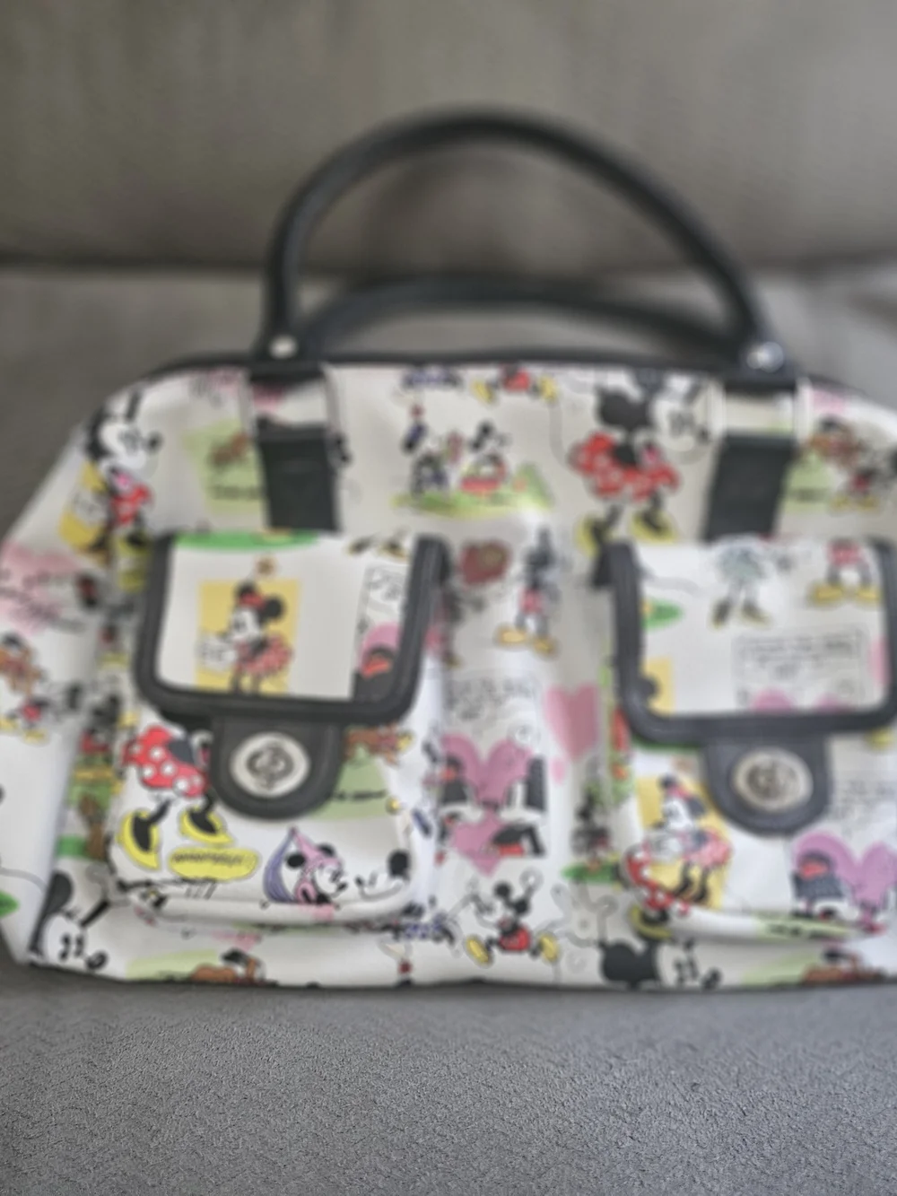 Disney Print White Tote Bag with Black Trim